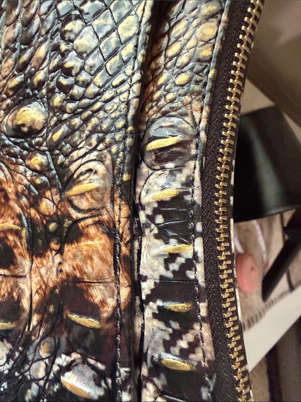 Brahmin Croc-Embossed Shoulder Bag in Brown and Black - Picture 16 of 16